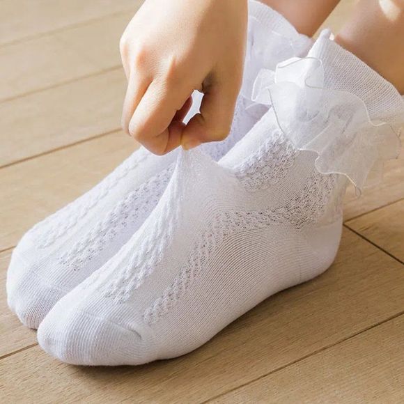 Ruffle Scallop Trim Solid Anklet Socks | Women Lolita Short Bow Socks - Picture 8 of 11